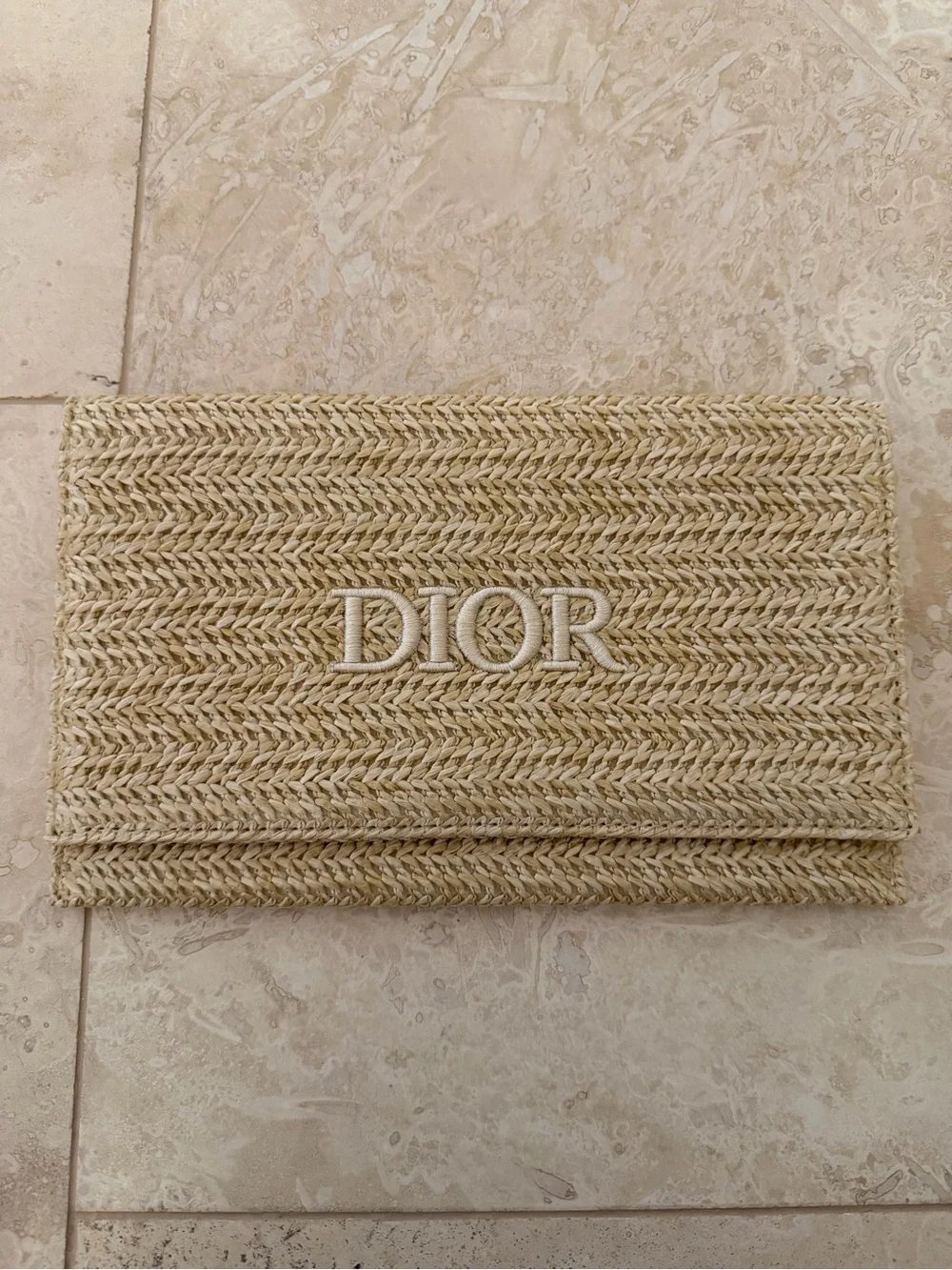 Dior Straw Card Holder Wallet - Natural Beige with White Logo